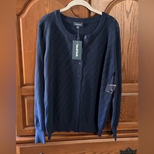 ModCloth Navy Blue Diagonal Ribbed Button-Up Cardigan